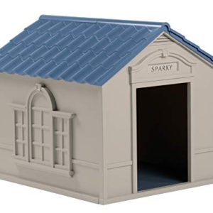 Suncast Outdoor Dog House with Door – Water Resistant and Attractive for Small to Large Sized Dogs – Easy to Assemble – Perfect for Backyards