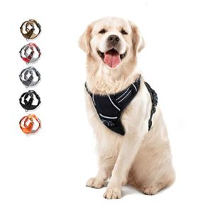 WALKTOFINE Dog Harness No Pull Reflective, Comfortable Harness with Handle,Fully Adjustable Pet Leash Vest for Small Medium Large Dog Breed Car Seat Harness Black L
